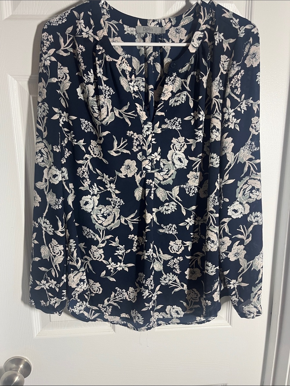 Delta Navy and Cream Floral Blouse